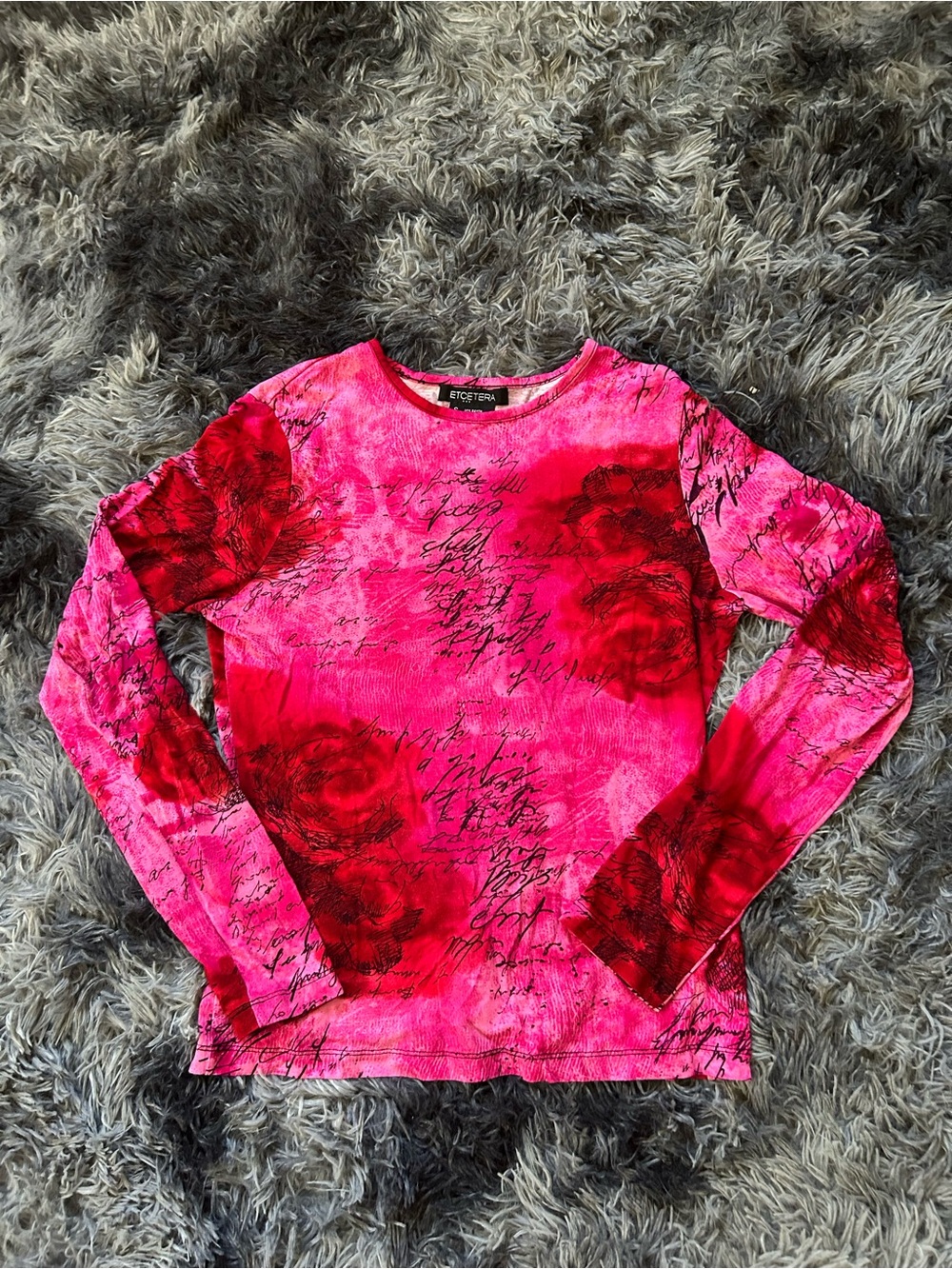 Etcetera Pink Long Sleeve Floral Script Tee